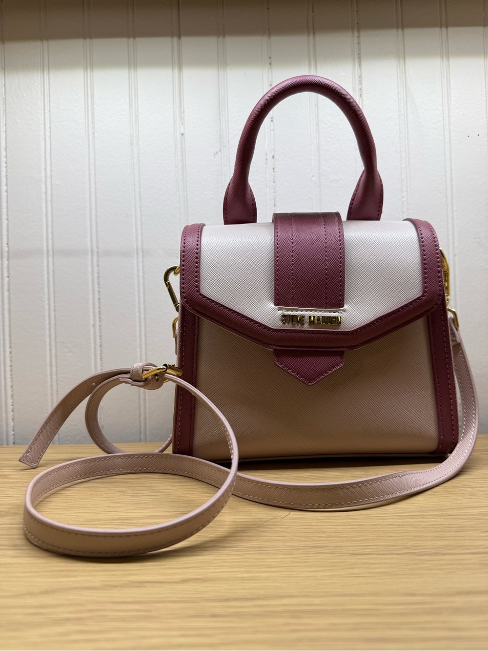 Steve Madden Blush, Mauve & Beige Structured Top-Handle Satchel